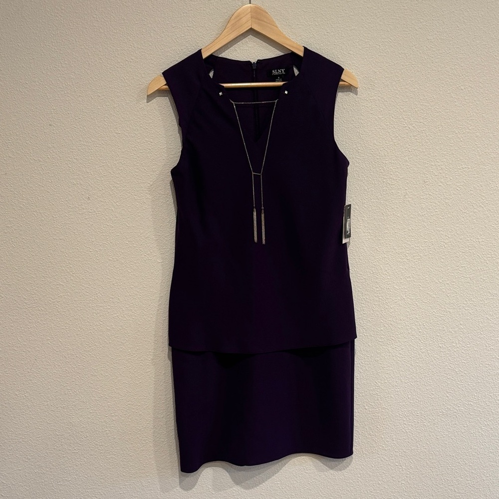 SLNY Elegant Purple Sleeveless Dress